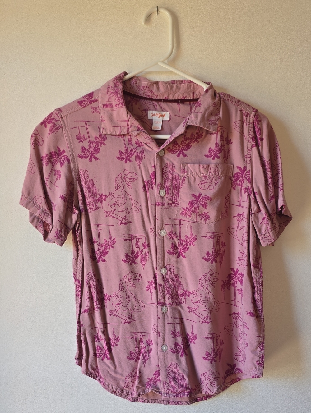 Cat & Jack Pink and Magenta Short-Sleeve Printed Camp Shirt